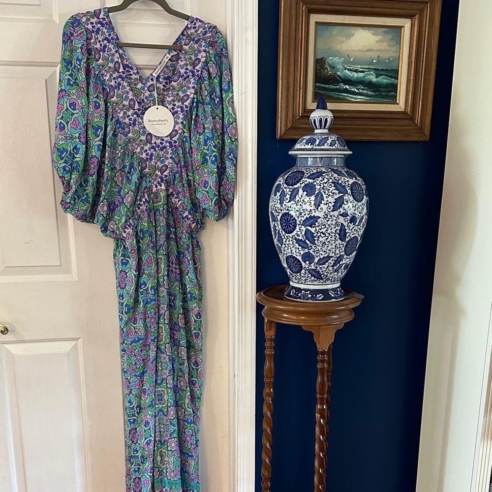 NWT Women’s Rusttydustty Bohemian Floral Maxi Blue & Purple Dress Size 3XL